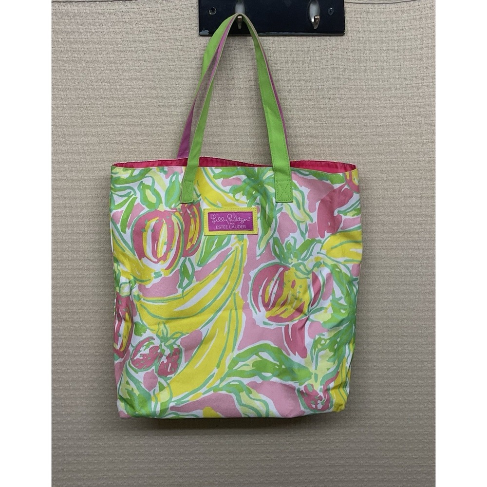Lilly Pulitzer for Estee Lauder Tropical Print Large Tote Beach Bag‎ Pastel 16"